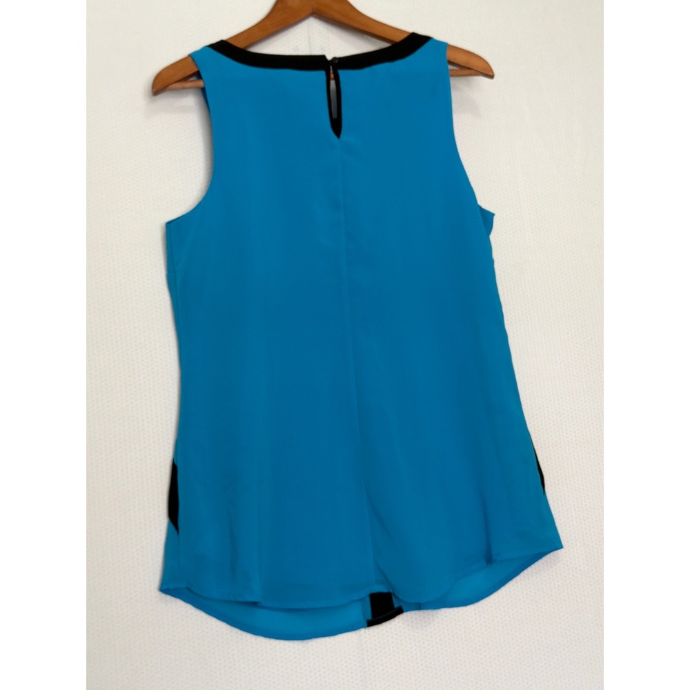 Nicole by Nicole Miller Turquoise Blue Black Colorblock Sleeveless Blouse Medium - Picture 7 of 9